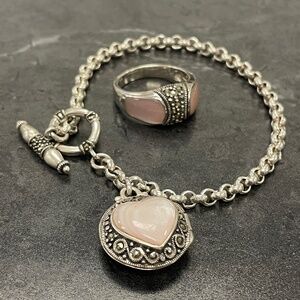 Pink Mother of Pearl and Marcasite Bracelet and Ring Bundle
